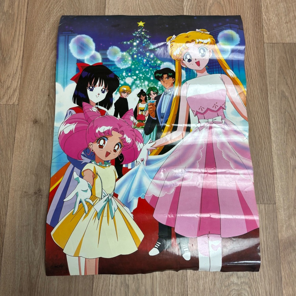 Vintage Sailor Moon Christmas Poster 90s Anime Holiday Wall Art 20.5x15
